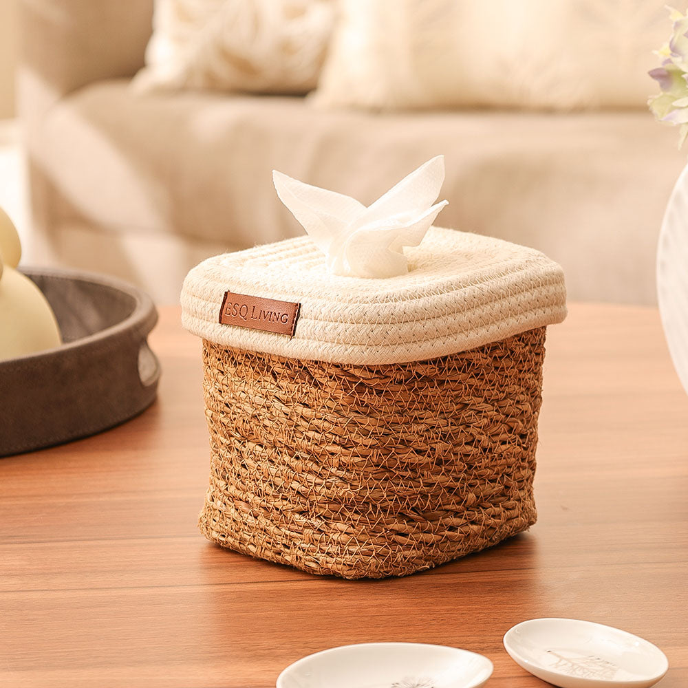 Pela Cotton & Seagrass Square Tissue Box Holder - Natural Cream