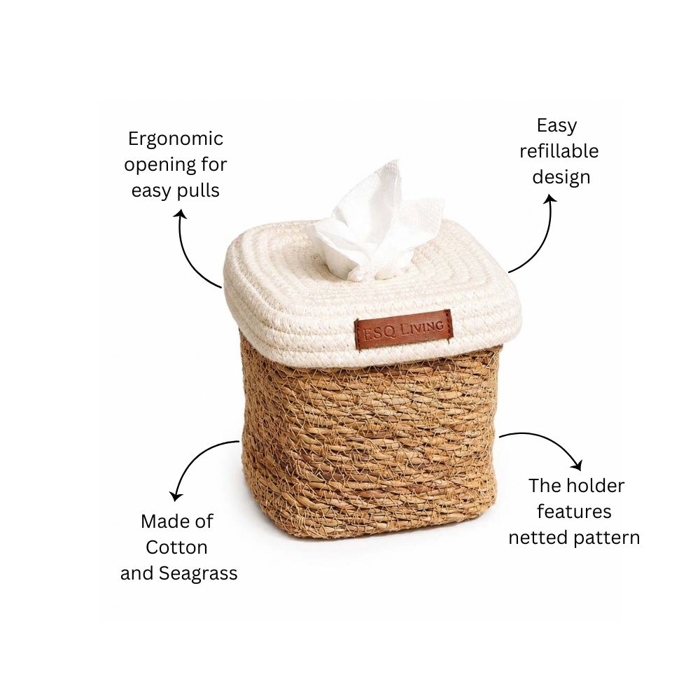 Pela Cotton & Seagrass Square Tissue Box Holder - Natural Cream