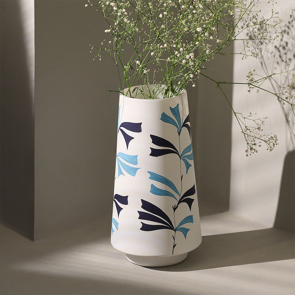 Pennon Handpainted Glass Vase Tall - White Blue