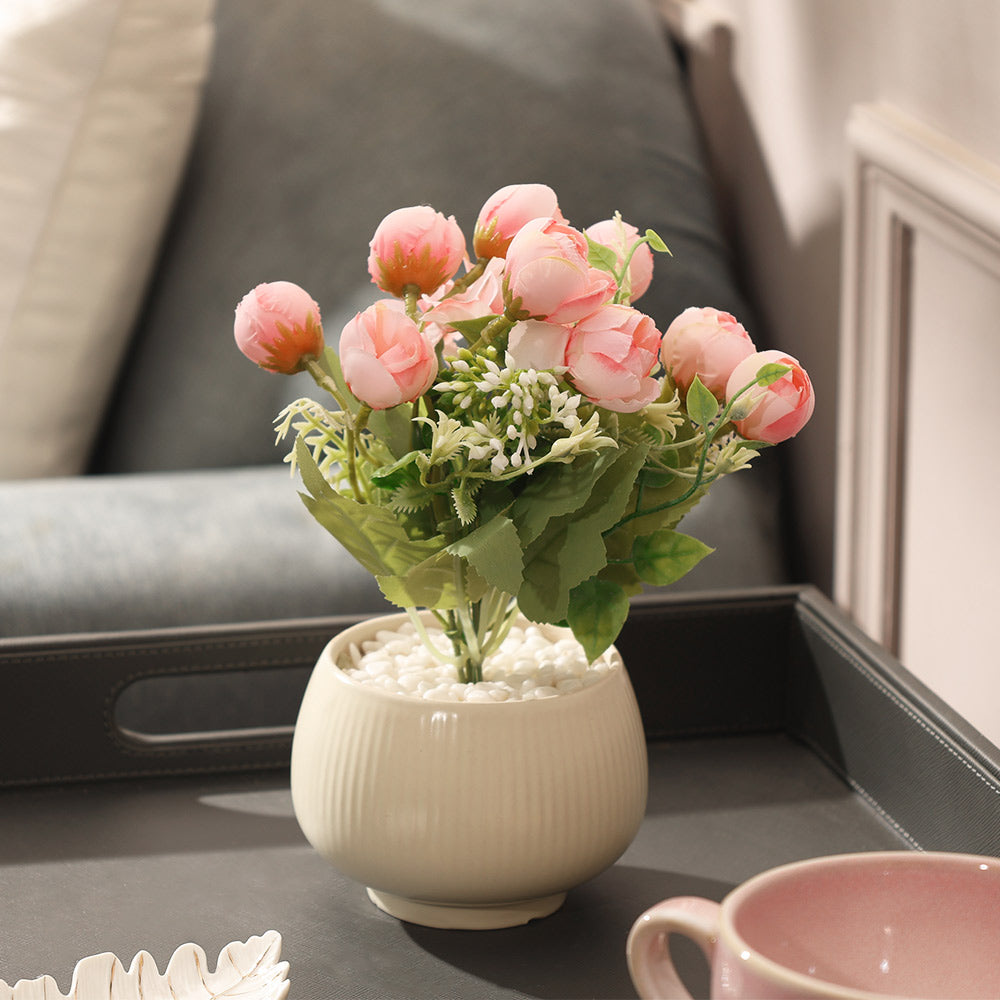 Peonies Artificial Potted Plant - Pink Cream