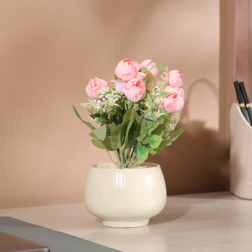 Peonies Artificial Potted Plant - Pink Cream