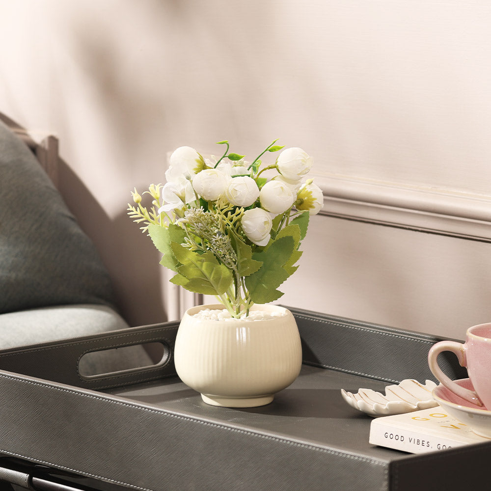 Peonies Artificial Potted Plant - White Cream