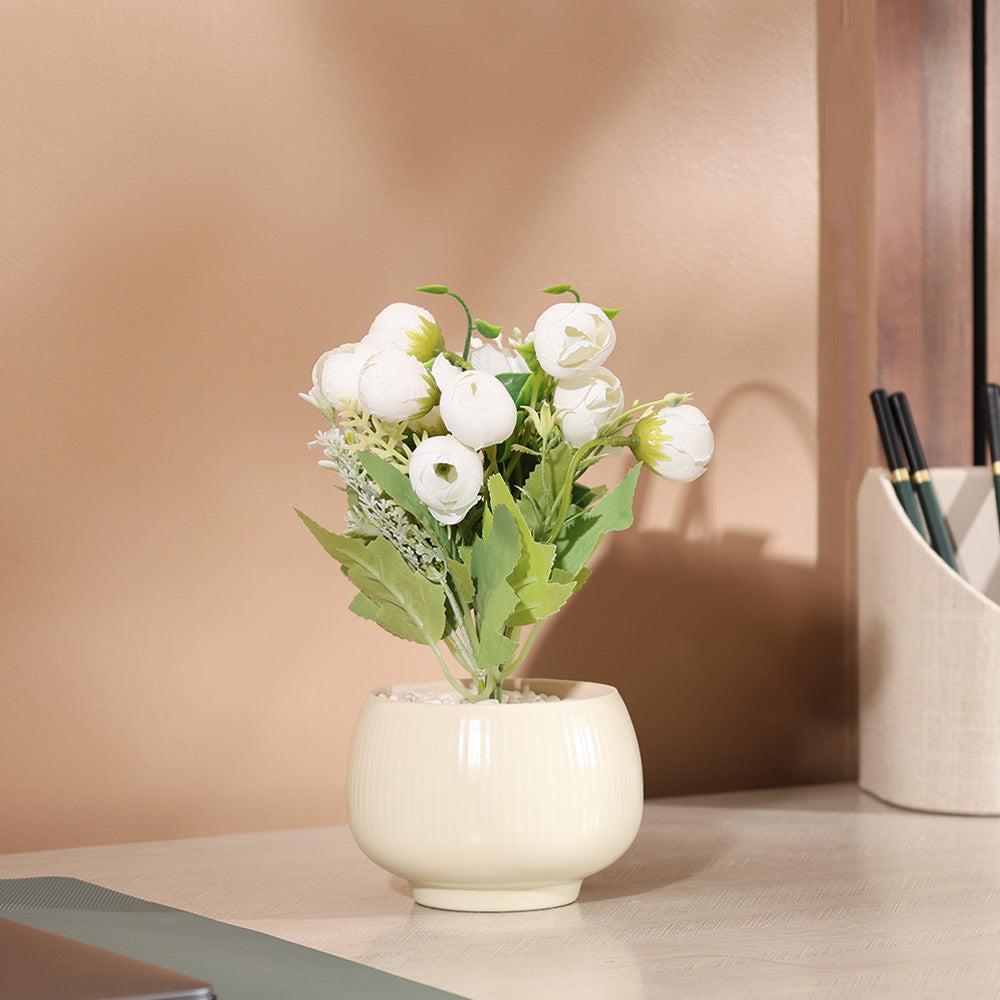 Peonies Artificial Potted Plant - White Cream