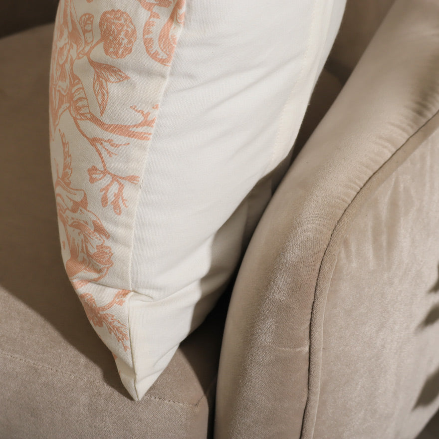 Peony Printed Cotton Cushion Cover 45x45cm - Peach White