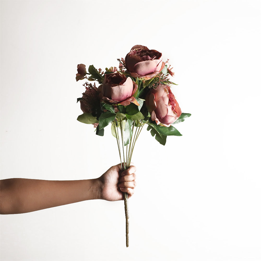 Peony with Wildflowers Faux Bunch - Dusty Pink
