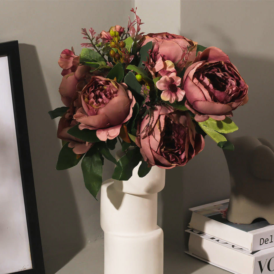 Peony with Wildflowers Faux Bunch - Dusty Pink