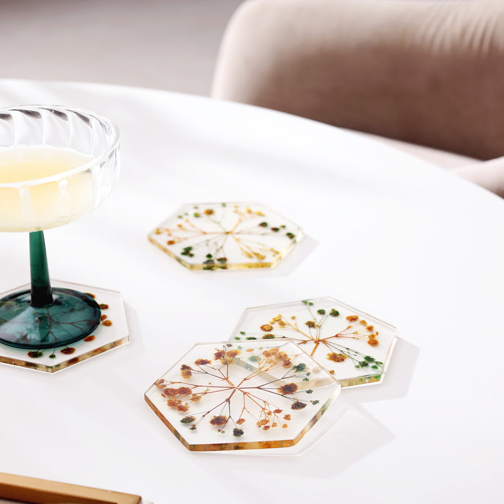 Perfekta Glass Hexagon Coasters, Set of 4