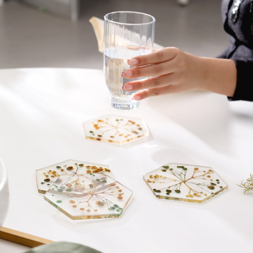 Perfekta Glass Hexagon Coasters, Set of 4