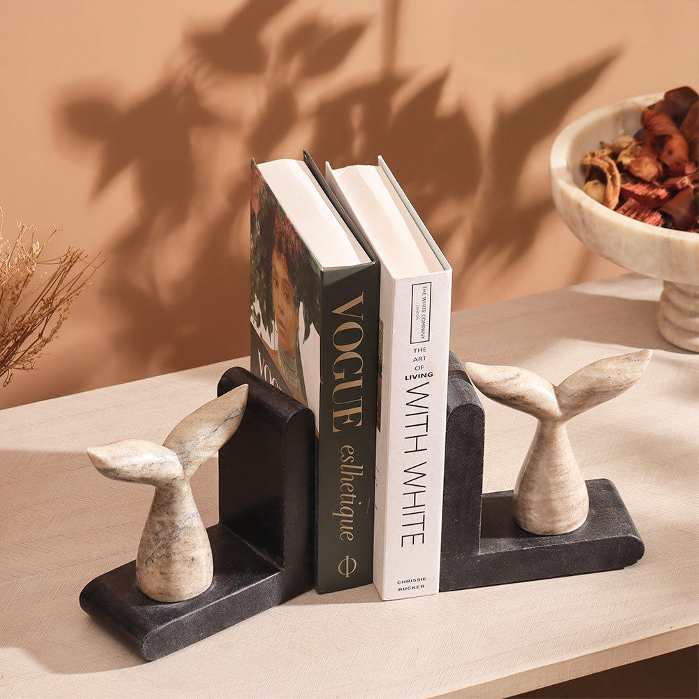 Fishtail Marble Bookends, Set of 2 - Desert Black