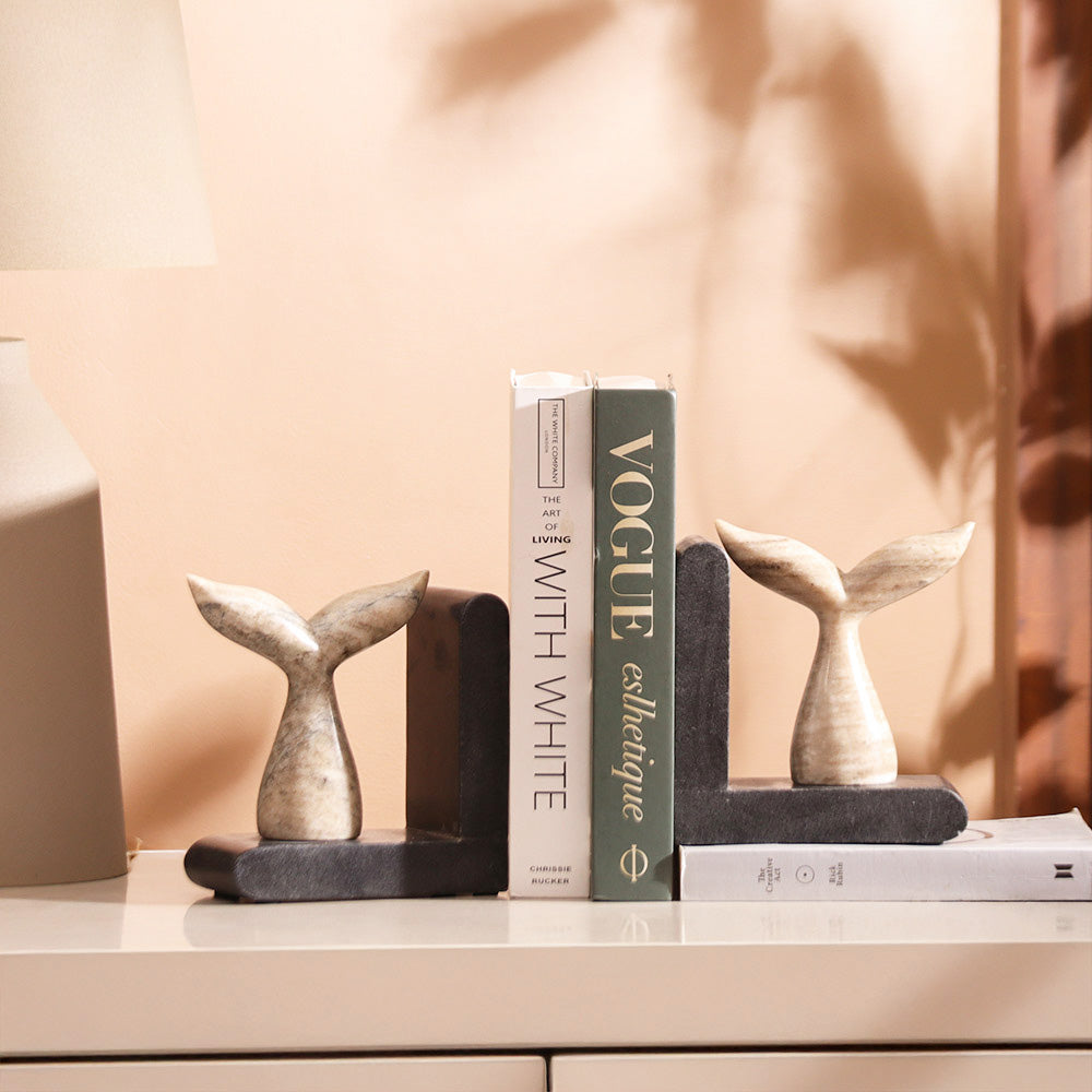 Fishtail Marble Bookends, Set of 2 - Desert Black