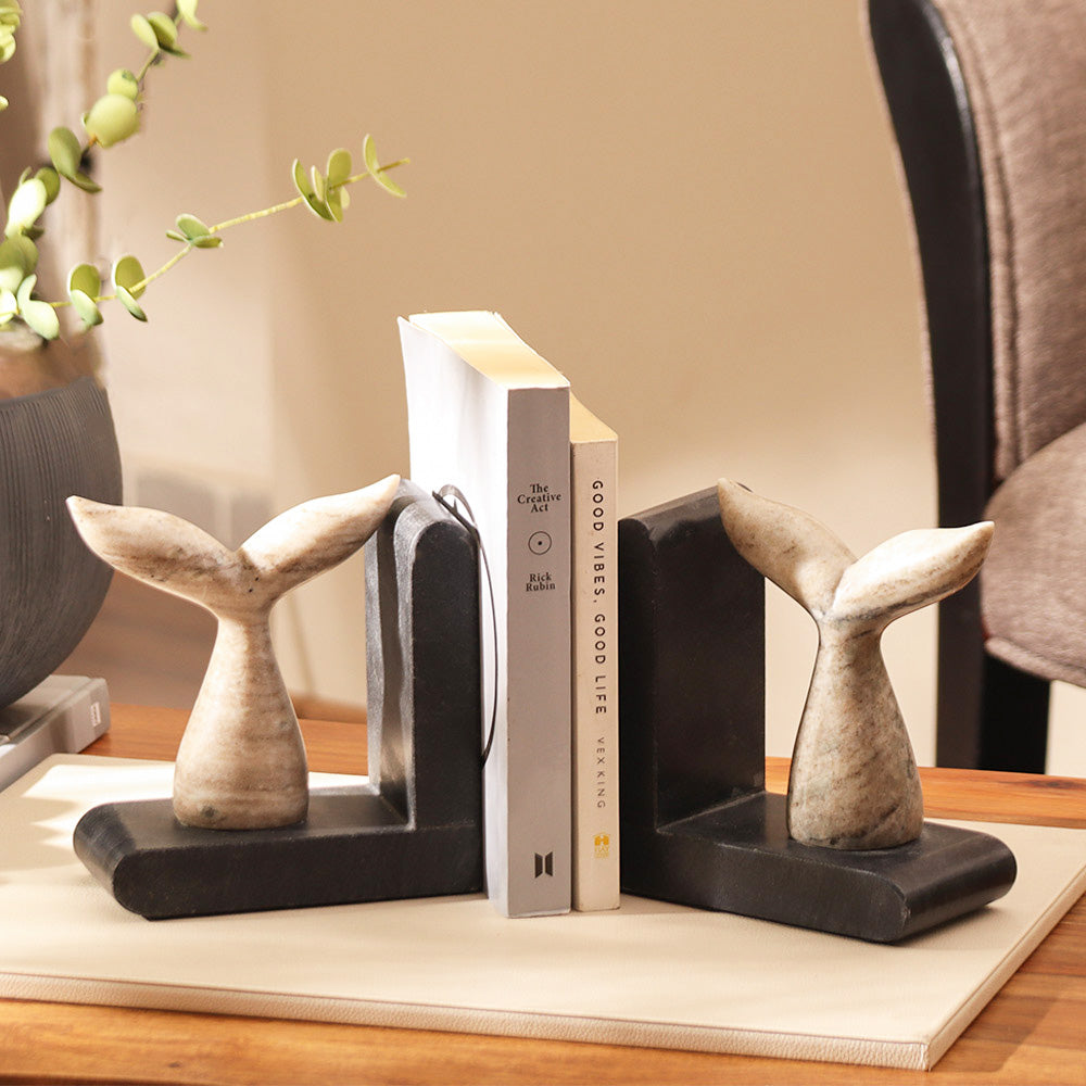 Fishtail Marble Bookends, Set of 2 - Desert Black