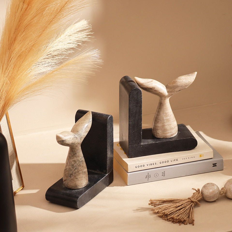 Fishtail Marble Bookends, Set of 2 - Desert Black