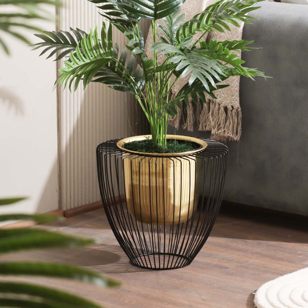 Petro Gold Planter with Black Metal Stand