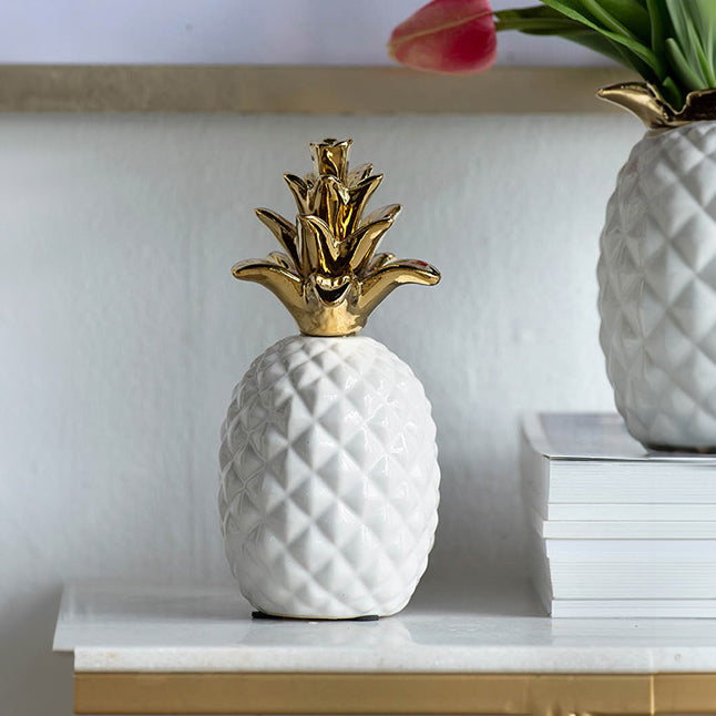 Pineapple Ceramic Sculpture Medium - White Gold