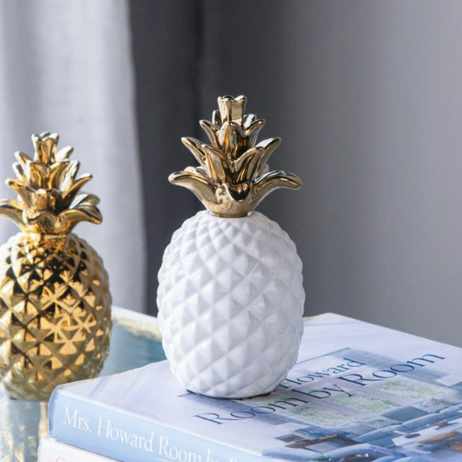 Pineapple Ceramic Sculpture Medium - White Gold