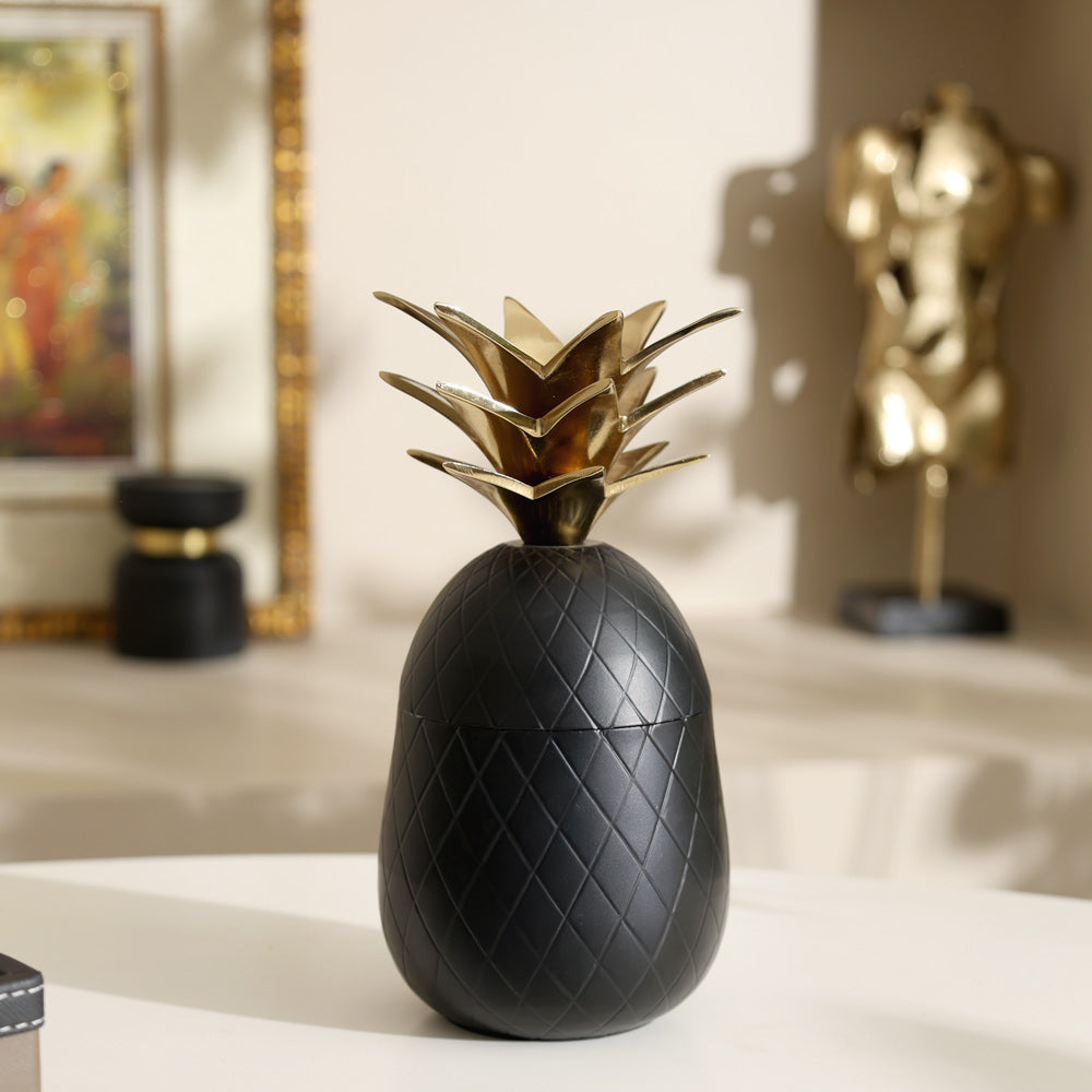Pineapple Metal Decorative Jar - Black Gold