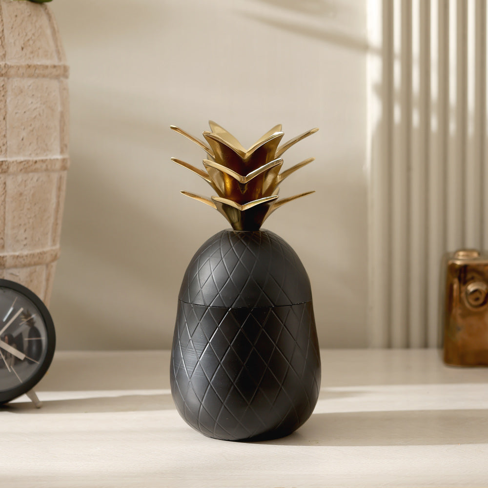 Pineapple Metal Decorative Jar - Black Gold