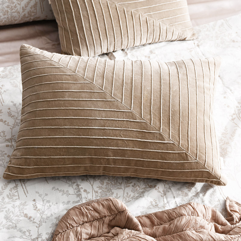 Pinstripe Velvet Textured Rectangular Cushion Cover 60x40cm - Greige