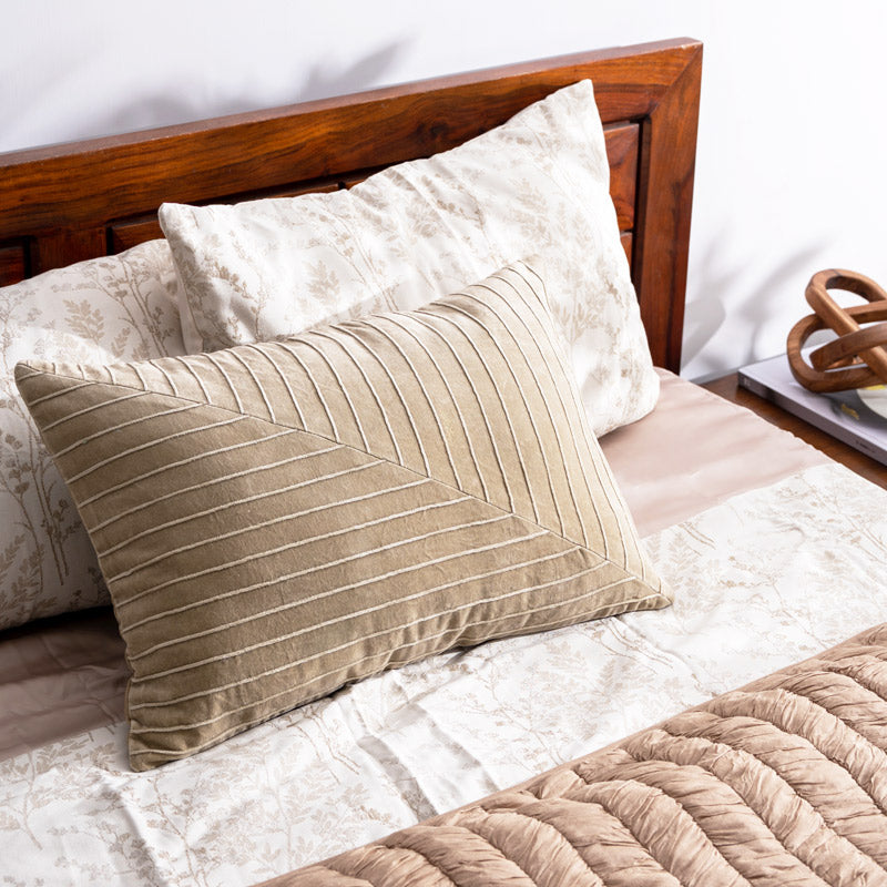 Pinstripe Velvet Textured Rectangular Cushion Cover 60x40cm - Greige