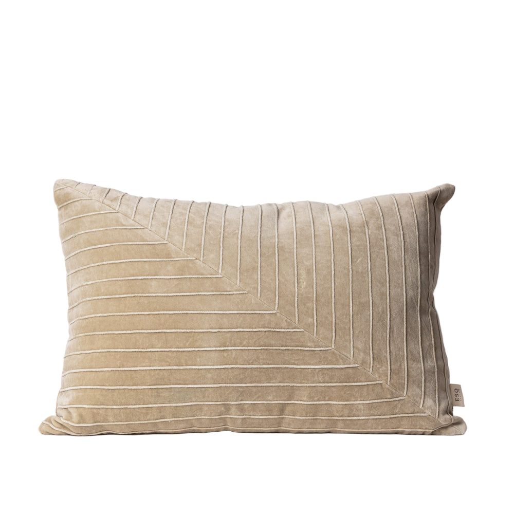 Pinstripe Velvet Textured Rectangular Cushion Cover 60x40cm - Greige