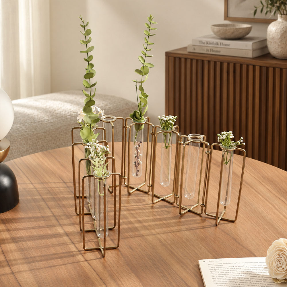 Pippa Connected 9-piece Test Tube Vases - Dull Gold
