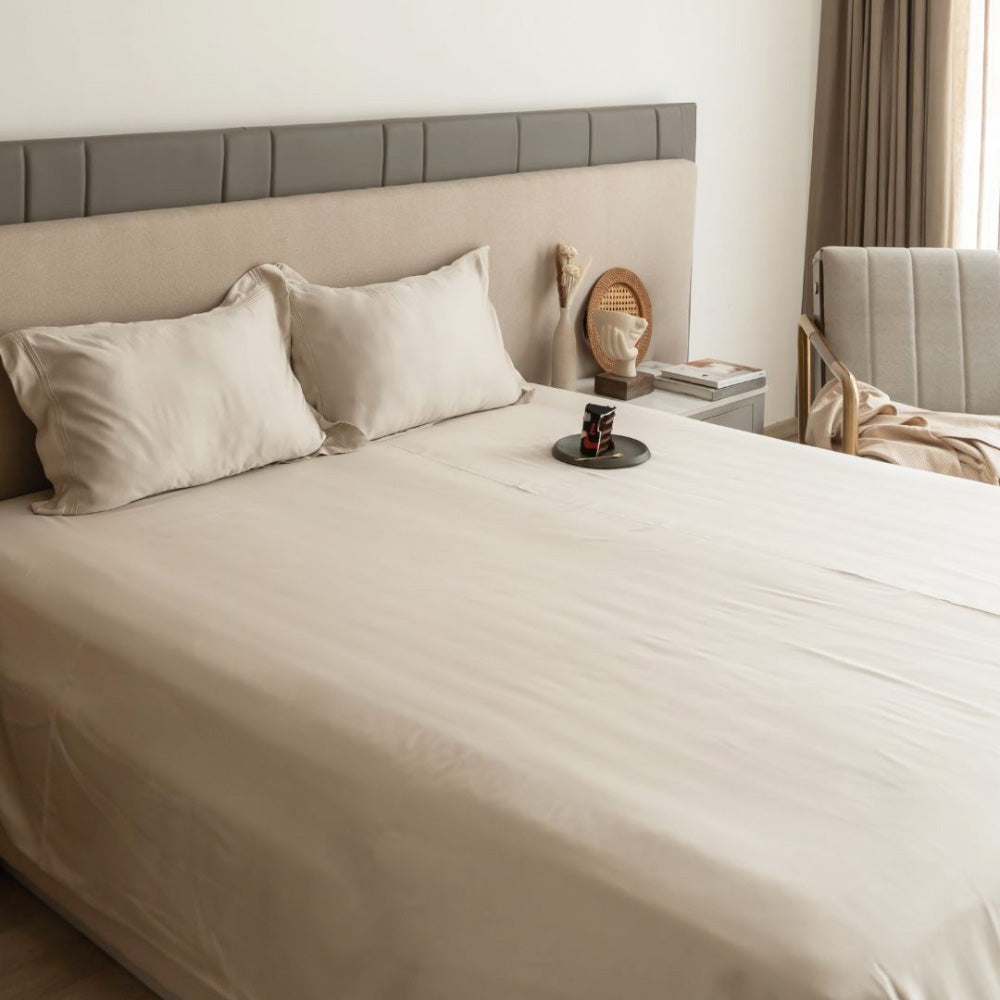 Pleated Bamboo Bedsheet Set - Ecru