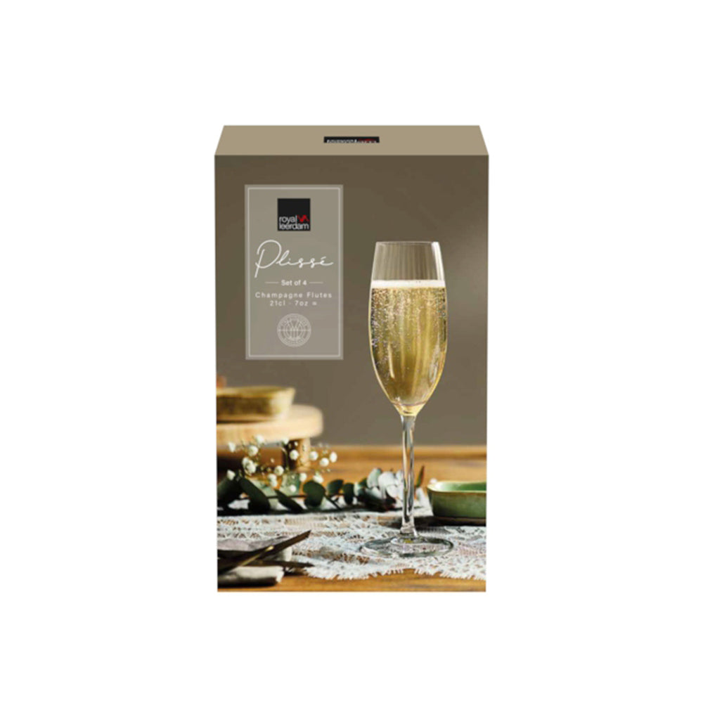 Plisse Champagne Glasses 210ml, Set of 4