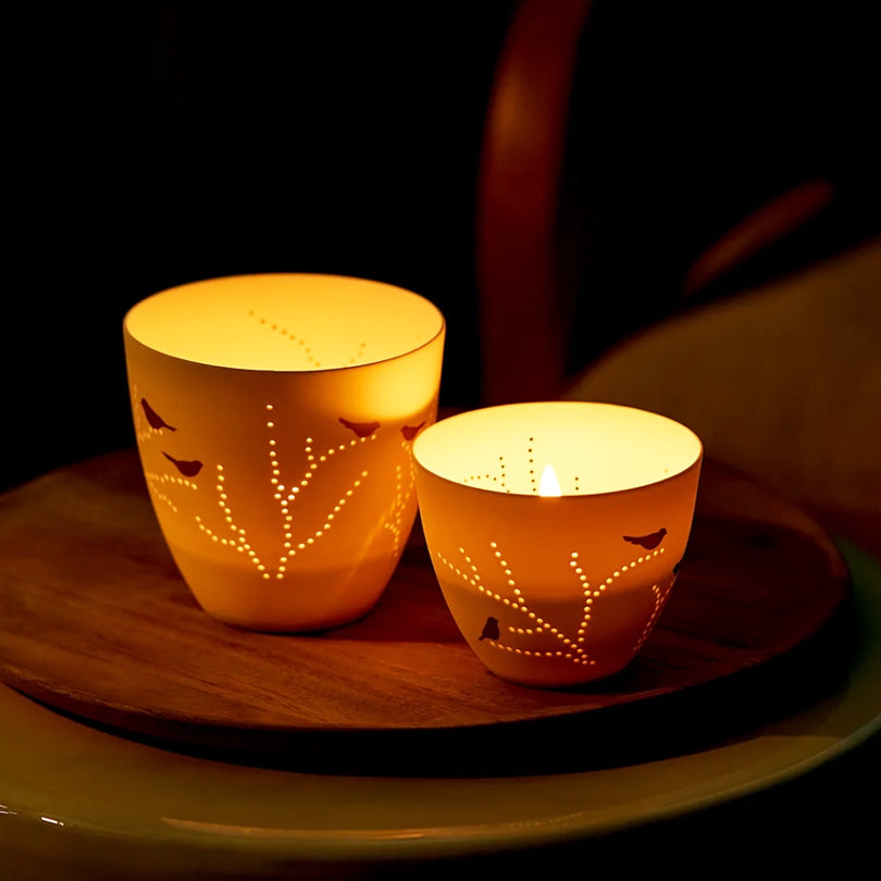 Porcelain Tealight Holder - Gold Birds
