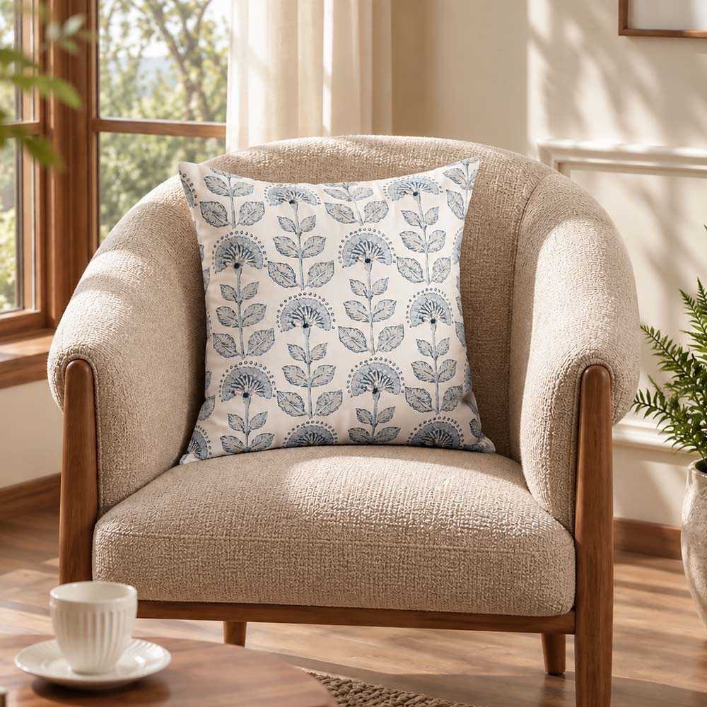 Pomegranate Embroidered Cushion Cover 45x45cm - White Blue