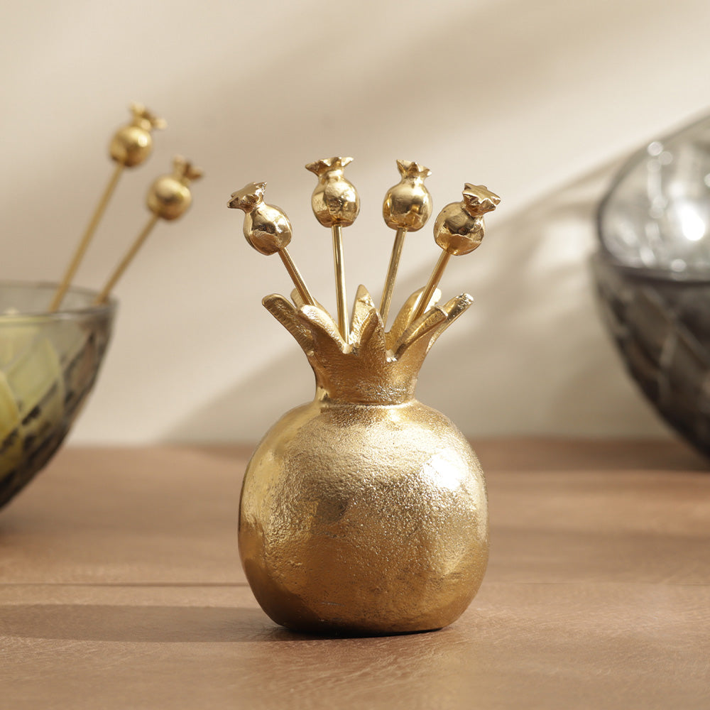 Pomegranate Metal Appetizer Picks, Set of 6 - Gold