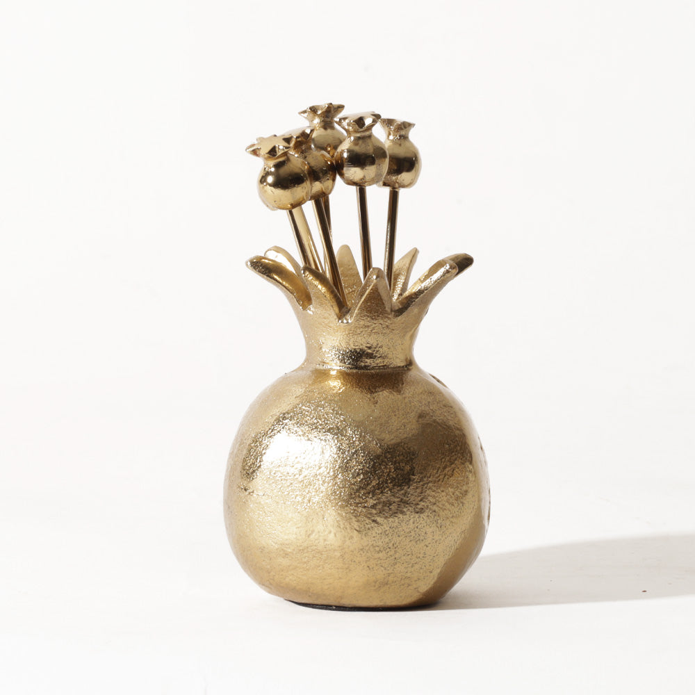 Pomegranate Metal Appetizer Picks, Set of 6 - Gold