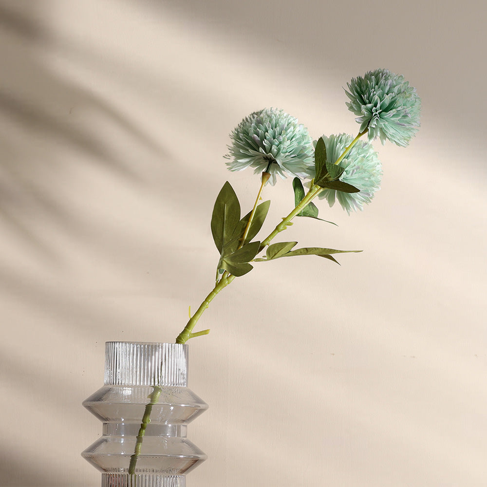 Pompon Chrysanthemum Faux Stem - Aqua