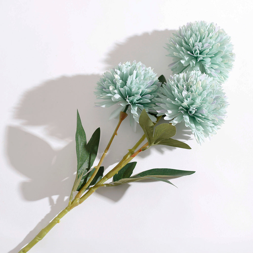 Pompon Chrysanthemum Faux Stem - Aqua