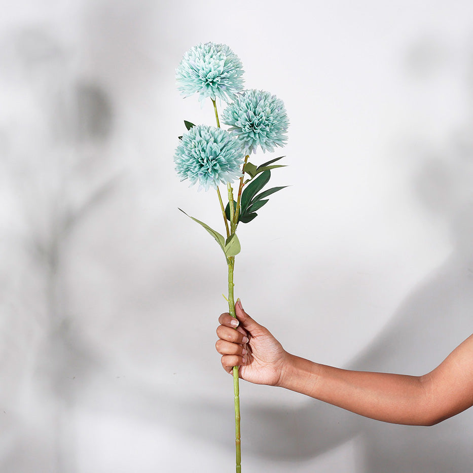 Pompon Chrysanthemum Faux Stem - Aqua