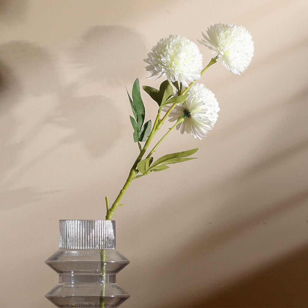 Pompon Chrysanthemum Faux Stem - White