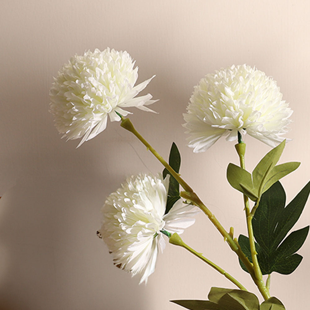 Pompon Chrysanthemum Faux Stem - White