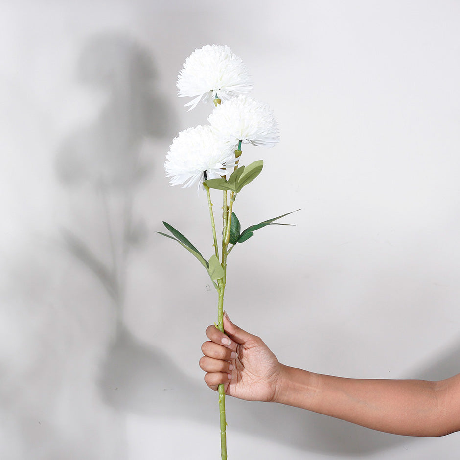 Pompon Chrysanthemum Faux Stem - White