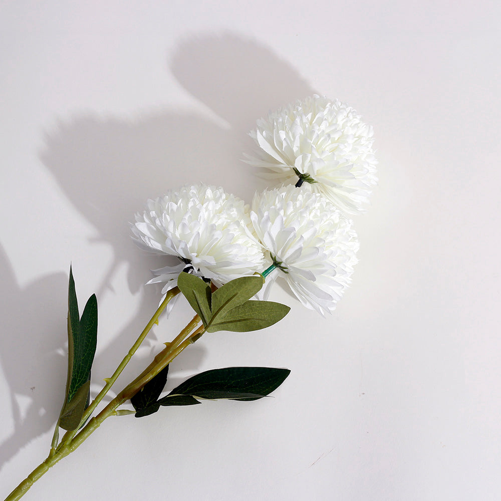 Pompon Chrysanthemum Faux Stem - White