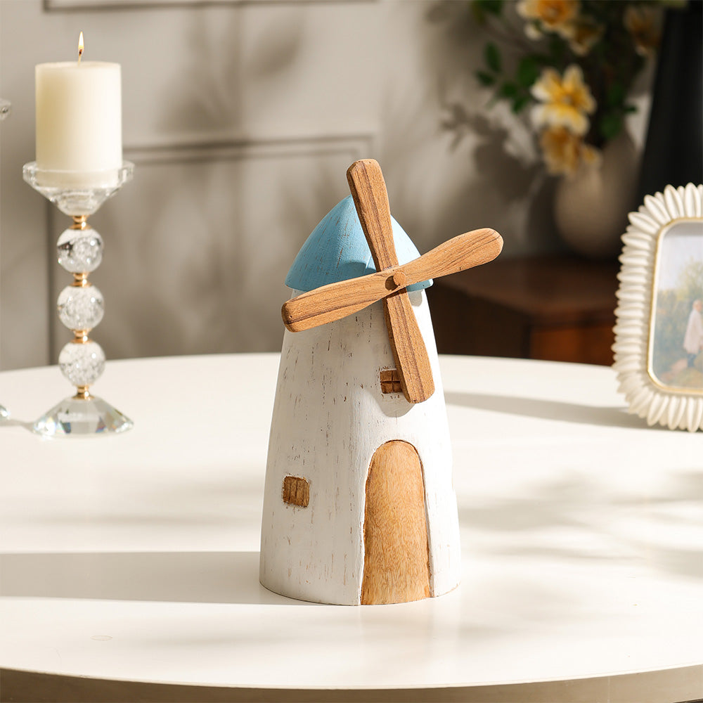 Poppy Windmill Wooden Sculpture Large - Rustic White