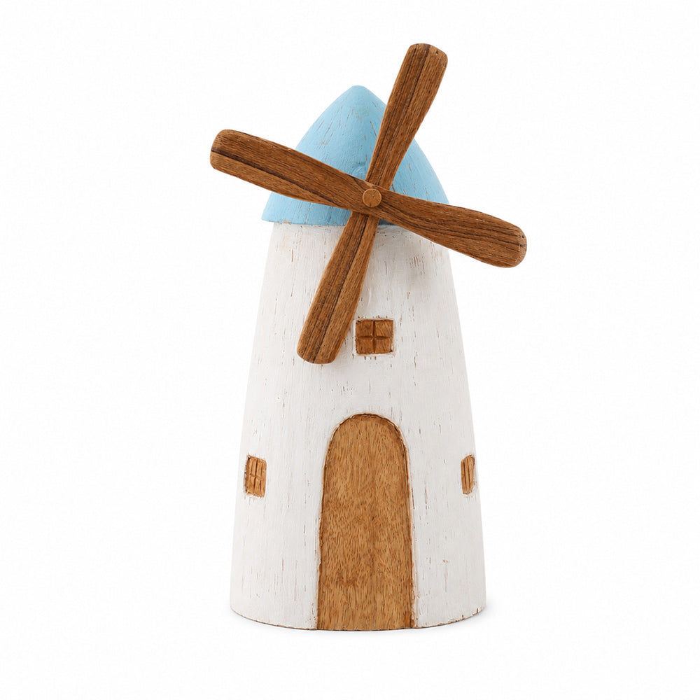 Poppy Windmill Wooden Sculpture Large - Rustic White