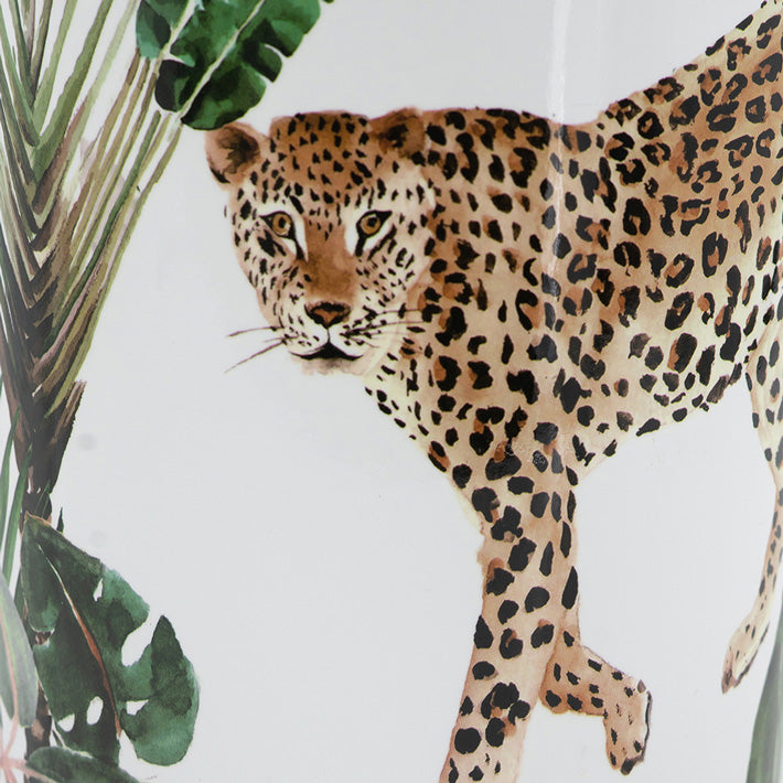 Porcelain Lidded Jar Tall - Jaguar Jungle