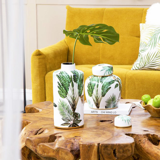 Porcelain Lidded Jar Tall - Jaguar Jungle