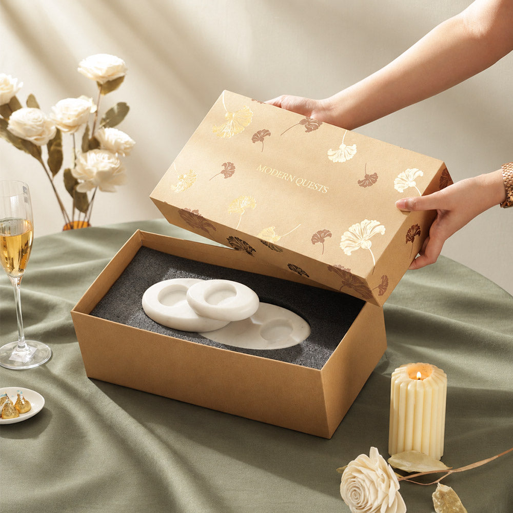 Portia Marble Tealight Holder Gift Set - White