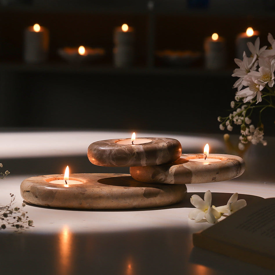 Portia Tiered Tealight Holder - Travertine
