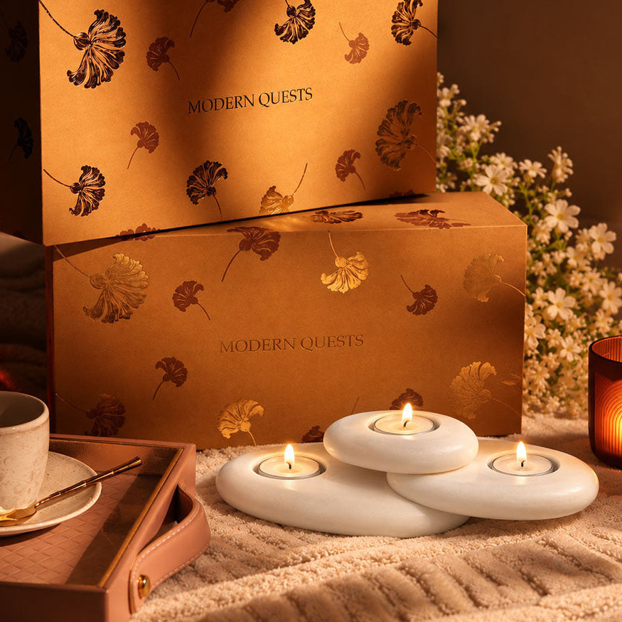 Portia Marble Tealight Holder Gift Set - White