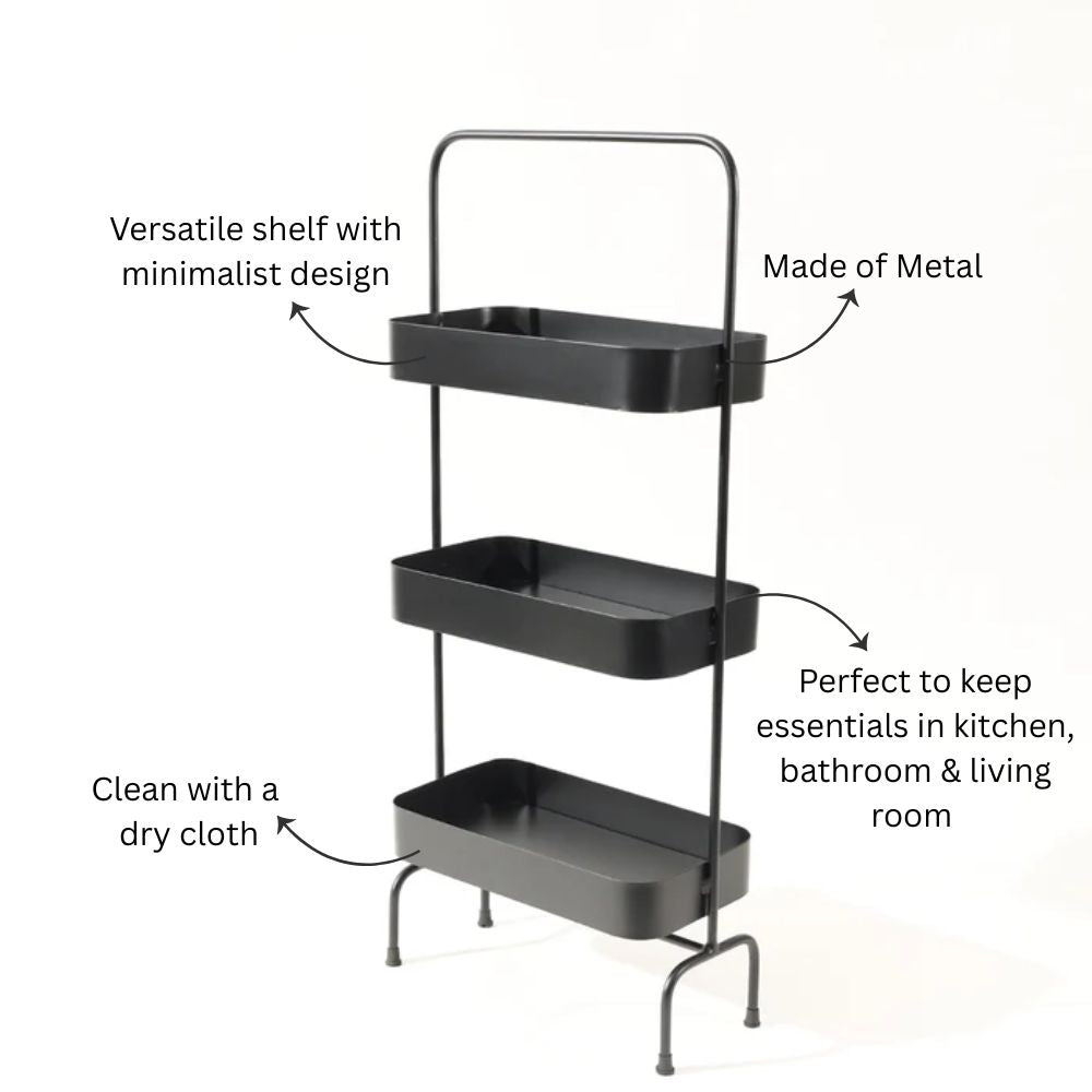 Posta 3-Tier Metal Shelf - Black