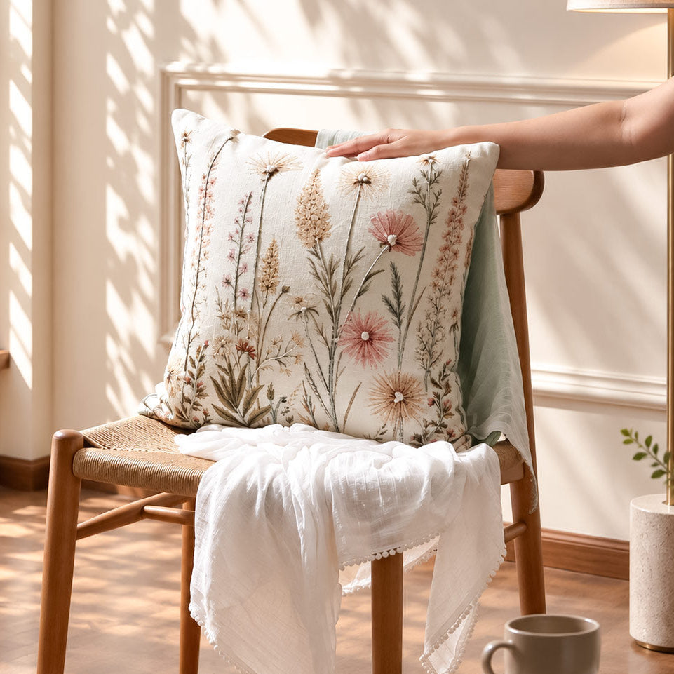 Prairie Embroidered Cushion Cover 45x45cm - Multicolor