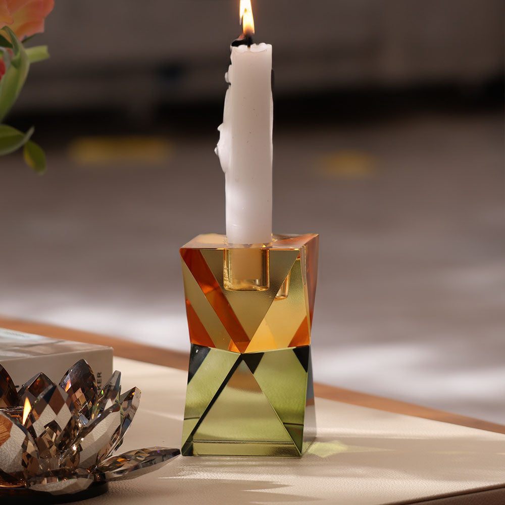 Prisma Crystal Tapered Candle Holder - Yellow Green