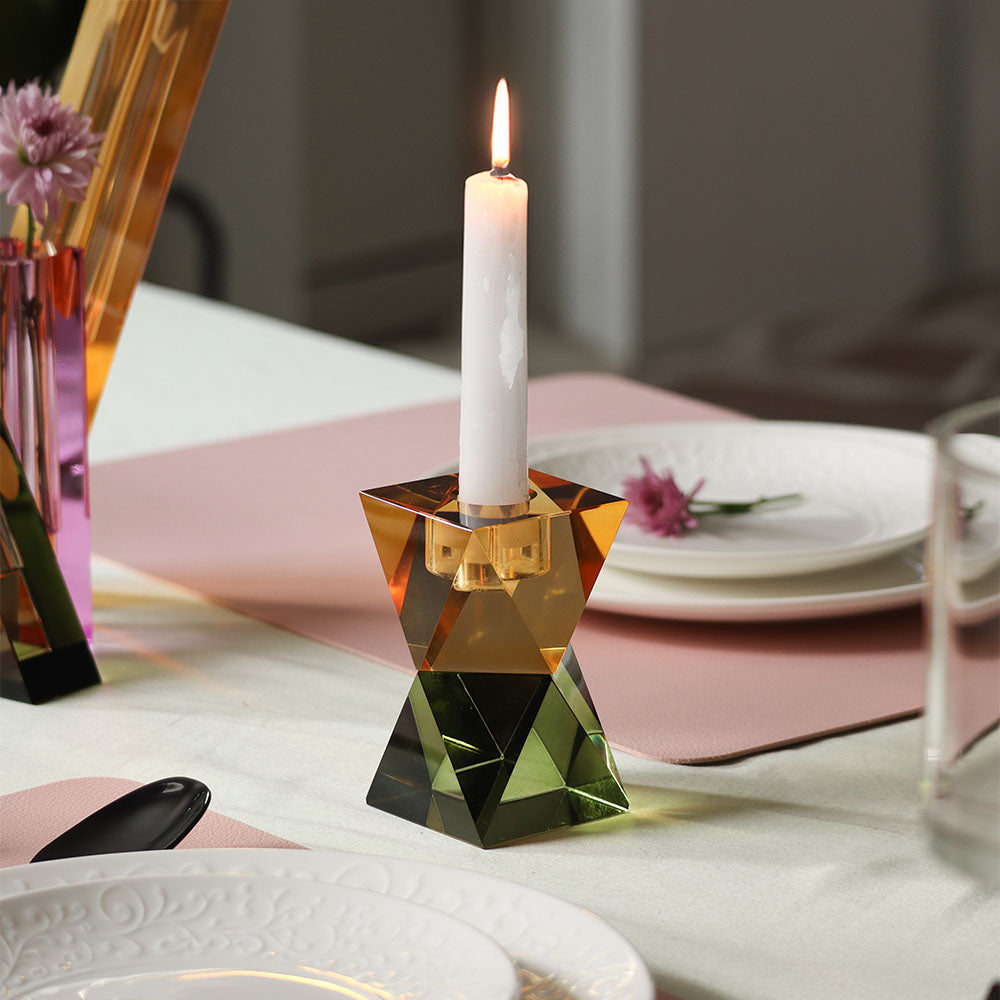 Prisma Crystal Tapered Candle Holder - Yellow Green