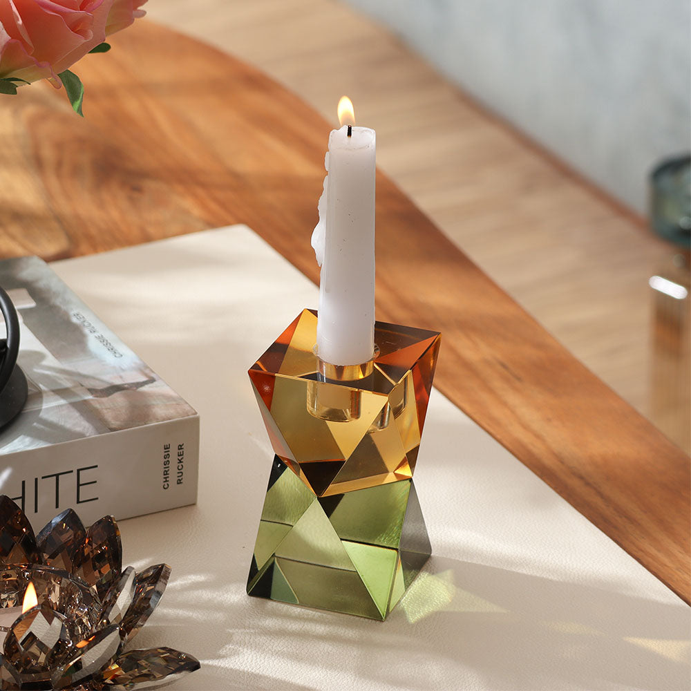 Prisma Crystal Tapered Candle Holder - Yellow Green